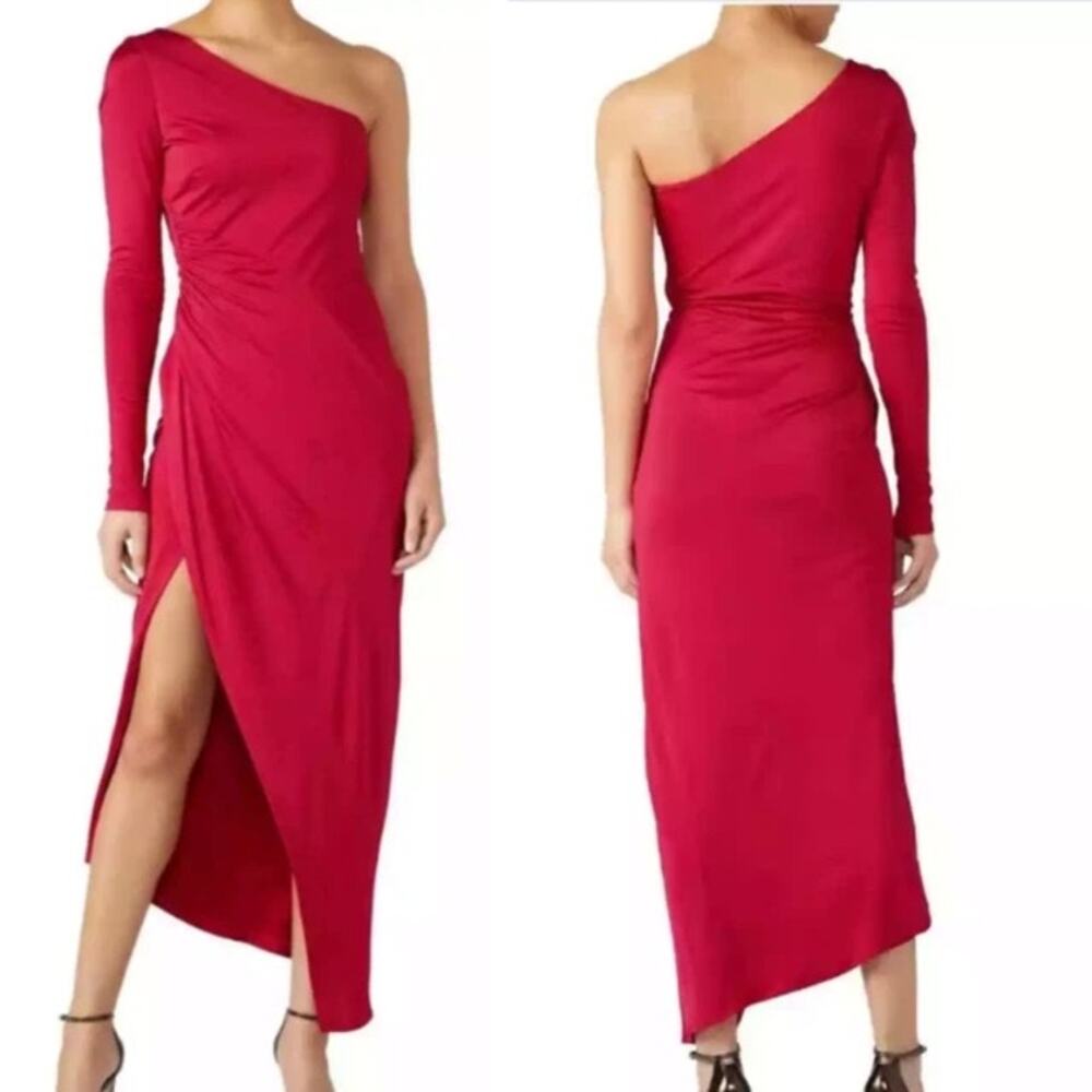 Galvan Sz 8 Pink Mamounia Ruched Asymmetric Slit One Shoulder Cocktail Dress